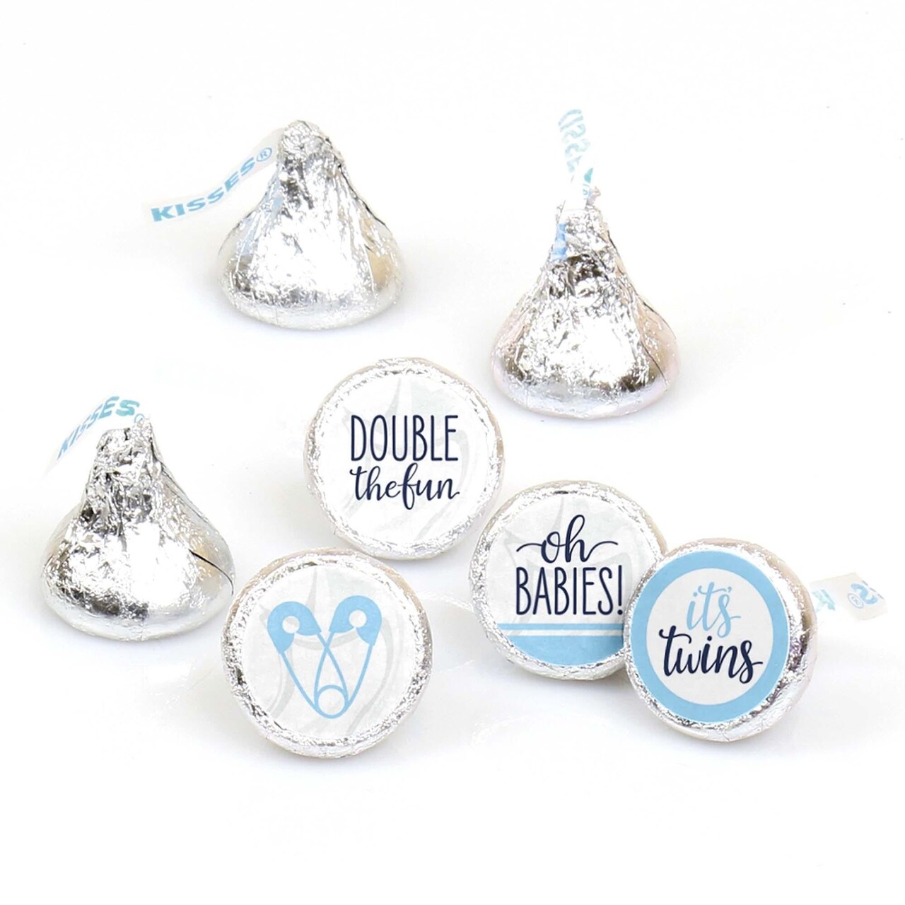 Big Dot of Happiness It's Twin Boys  - Blue Twins Baby Shower Round Candy Sticker Favors - Labels Fits Chocolate Candy (1 sheet of 108)